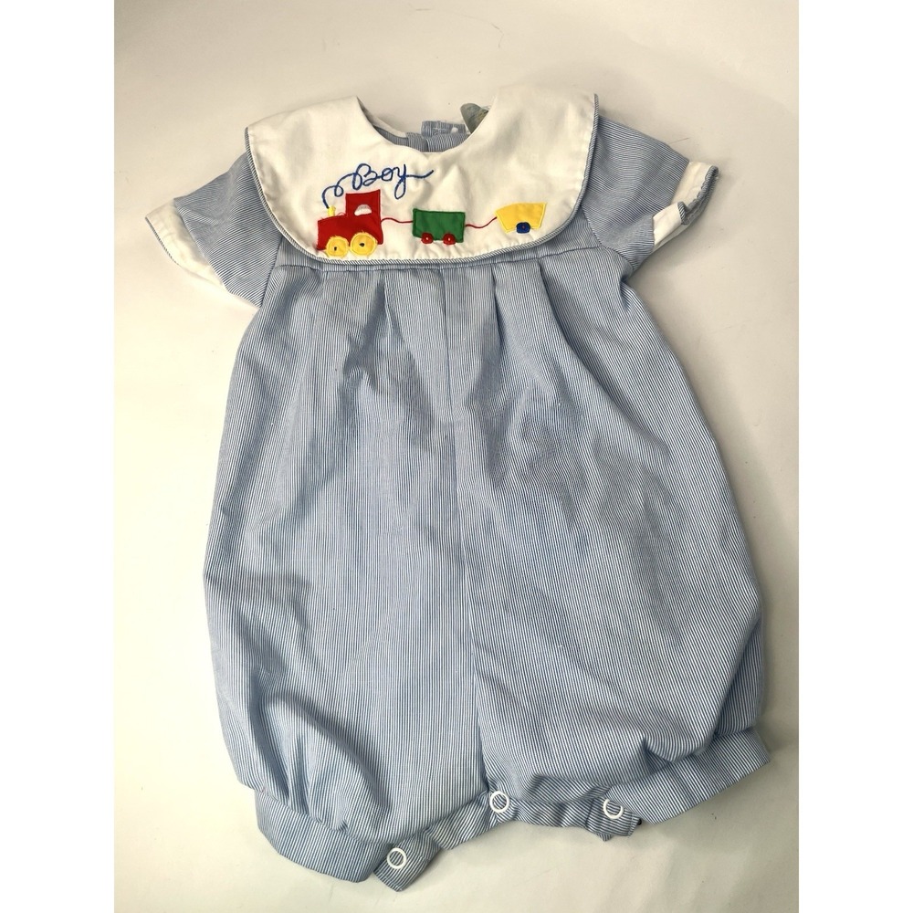 Cradle Togs 0-6 Months Baby Boy Blue Collared Smocked Romper Outfit